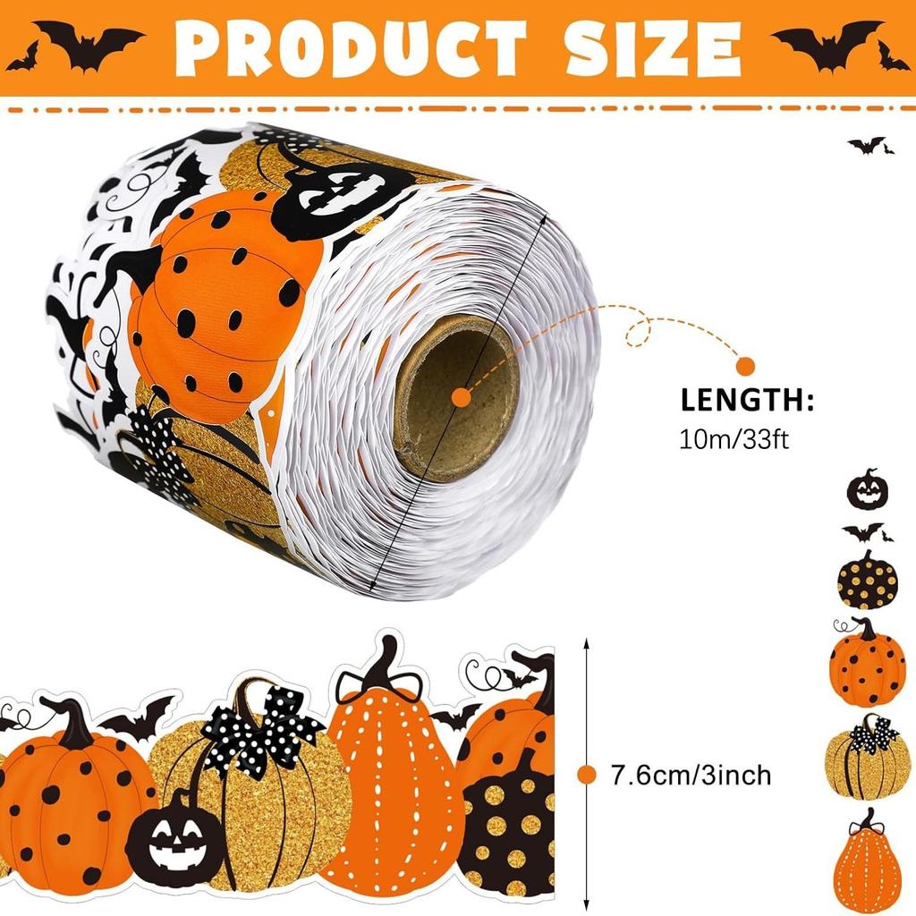 10m Halloween Pumpkin Bat Wavy Border Sticker Festive Wall Frame Blackboard Decoration