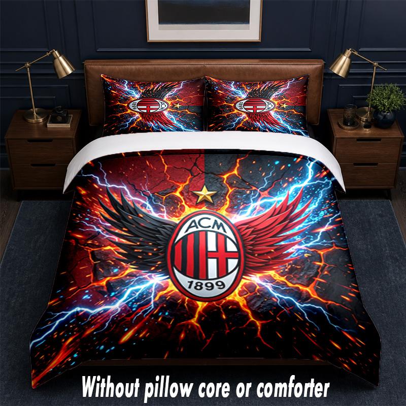 AC Milan Design Bed Bedding Set 1 Duvet Cover + 2 Pillowcases Soft Breathable Household Bed Linens