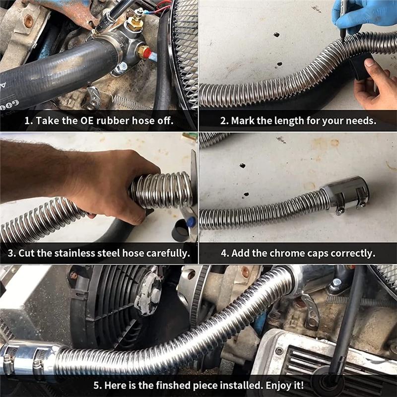 Stainless Steel Flexible Coolant Hose Set For Car Radiator Hose W Cap Clamp Universal Car Parts