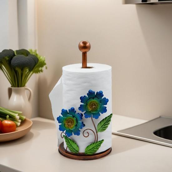 Kitchen Paper Towel Rack Vertical No-Drill Holder with Weighted Base Sunflower Design Dispenser for Kitchen Bathroom