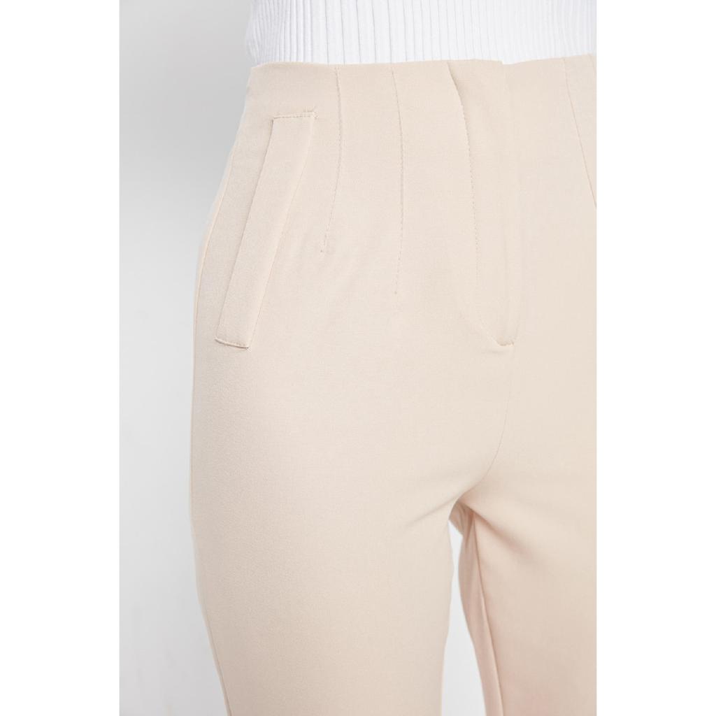 Czarne tkane spodnie w papierosowe wzory, z wysokim stanem i do kostek Twoss20pl0515