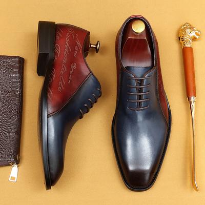 Business Oxford Shoes British Color Matching Pointed Men'S Dress Shoes Lace-Up Men'S Leather Shoes Handmade Shoes
