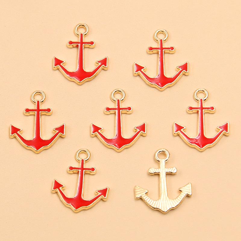 Nautical Series: 5 Alloy Enamel Pendants - Anchor, Lifebuoy, Sailboat for DIY Jewelry