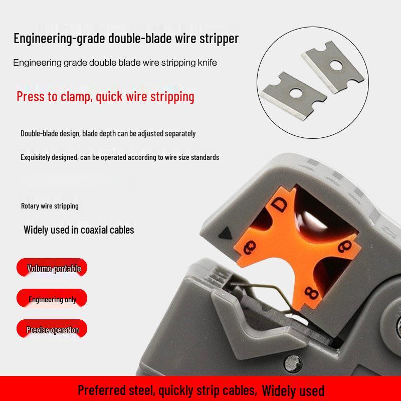 Double-Blade Coaxial Cable Stripper and Crimper Tool