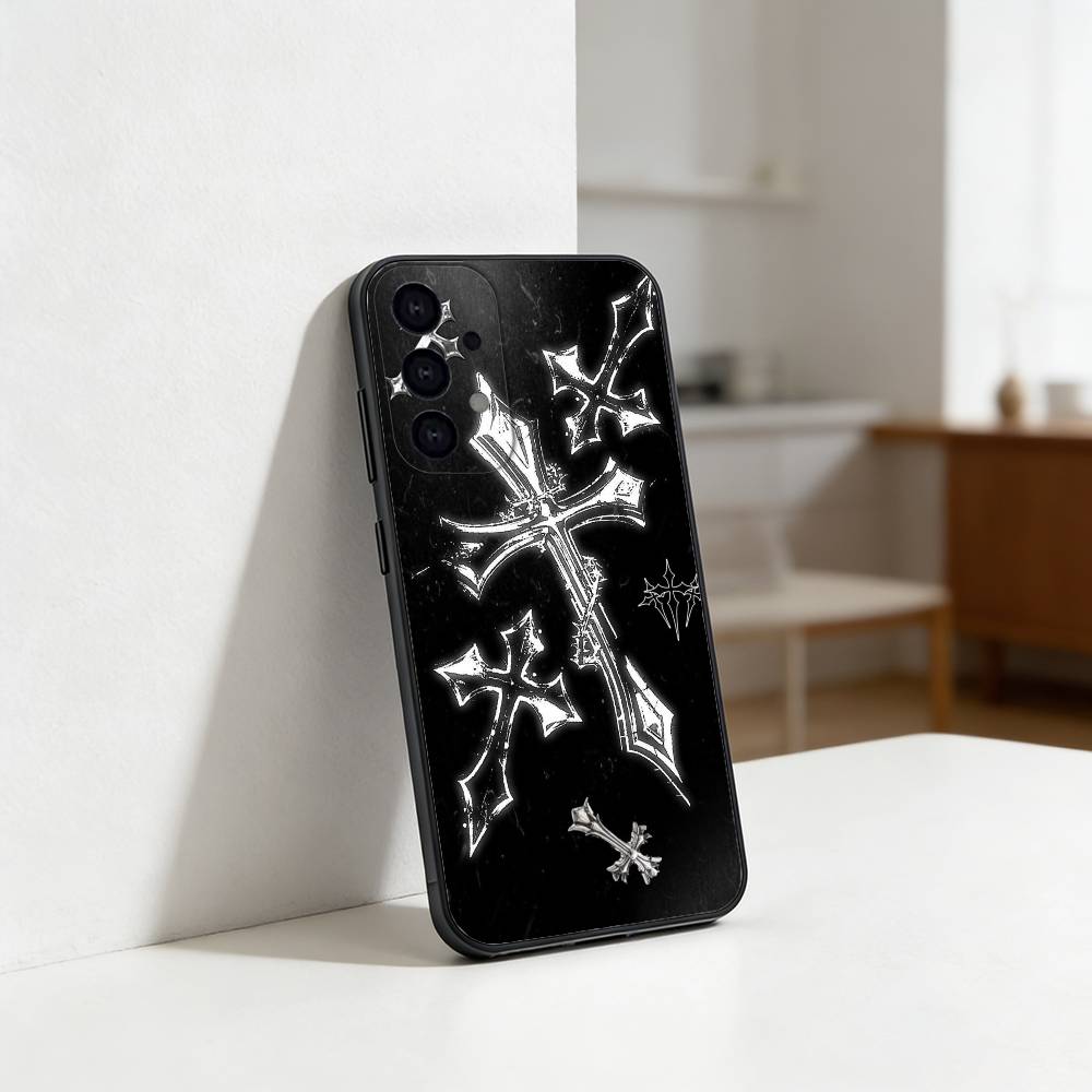 C-Cool Dark Gothic Cross Mark Phone Case For Samsung S25,S24,S21,S22,S23,S30,Ultra,S20,Plus,Fe,Lite Black Shell