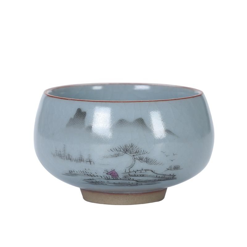 Boutique Ru Kiln Ceramic Teacup Hand Painted Flowers Meditation Cup Travel Tea Bowl Tie Guanyin Pu'er Master Cup Tea set Gifts