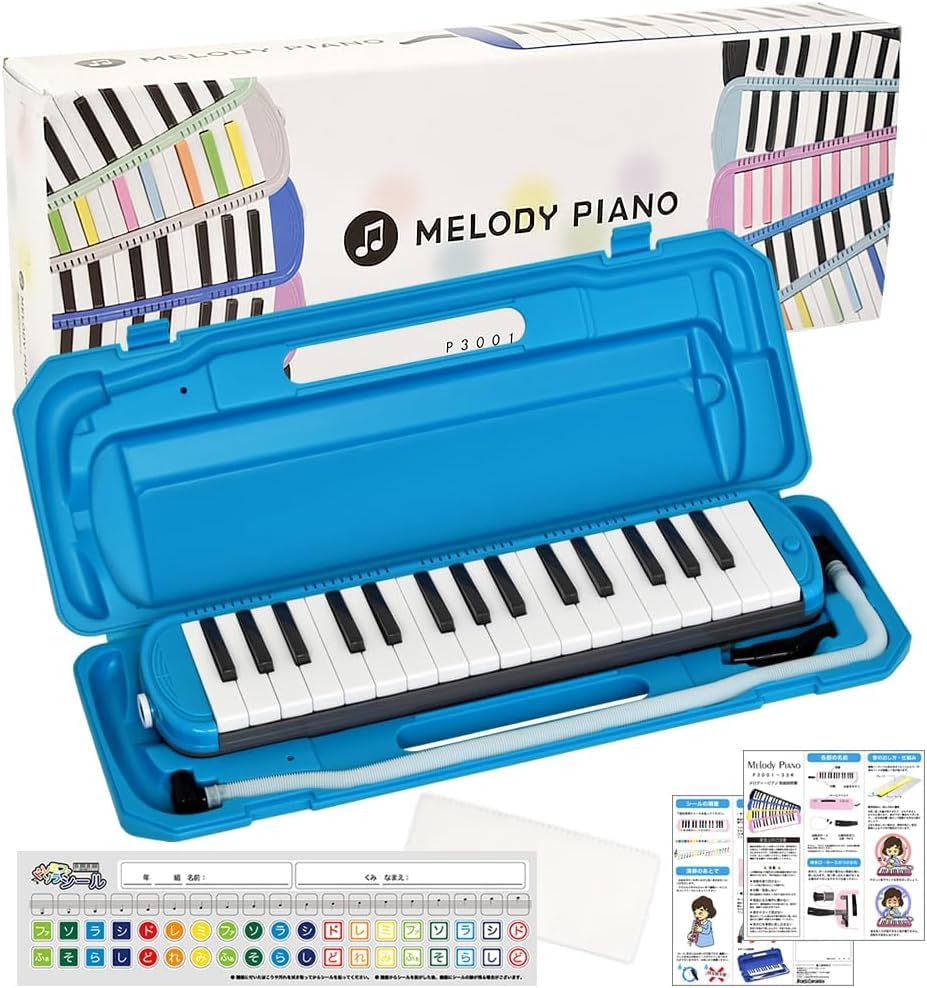 KC Kyoritz Melody Piano Melody Neon BLUE and Name 32-Key Harmonica, Blue, P3001-32K/NEON (Includes Do-Re-Mi Labels, Cross, Stickers)