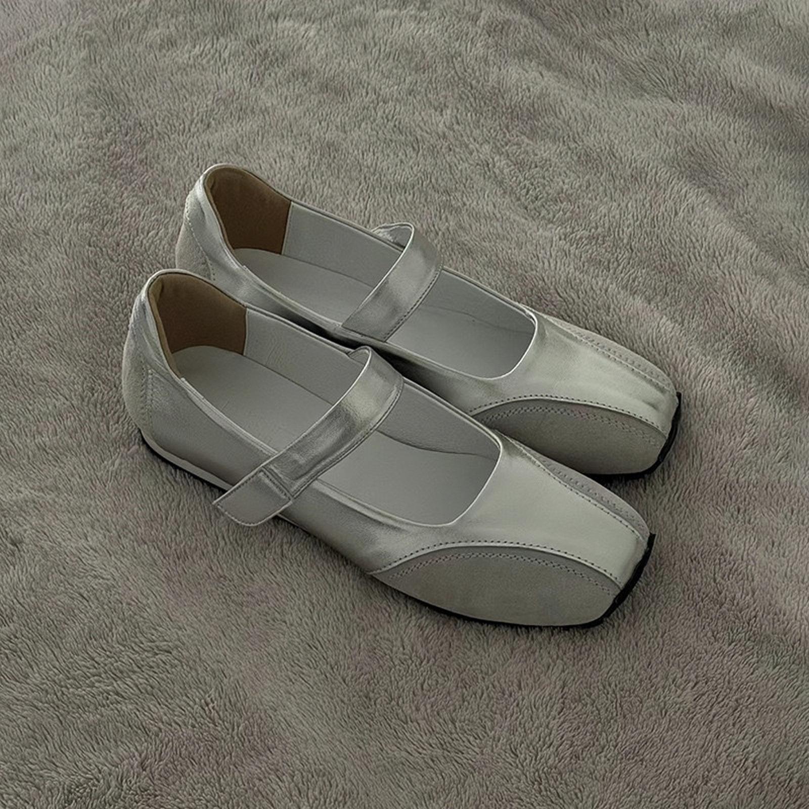 

Туфли женские из овчины с серебристой застежкой-липучкой Light Mouth Single, новые летние французские балетки Мэри Джейн 35