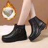 Winter Women Cotton Shoes Warm and Thickened Plush Leather Shoes Plush Short Boots Women's Middle-aged and Elderly Women's Flat Bottom Anti-skid Boots