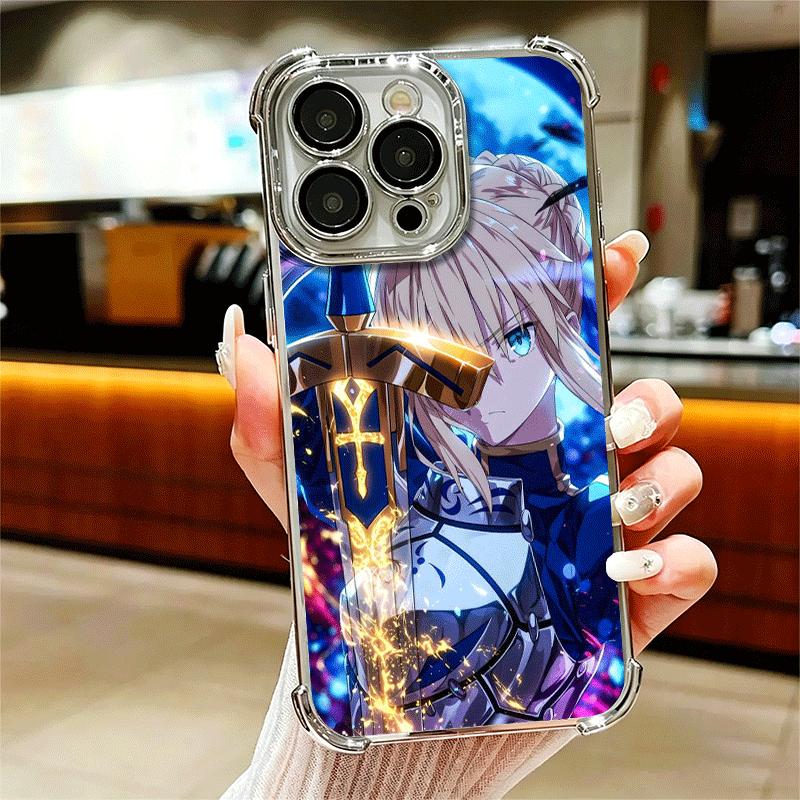 Fate Zero Stay Night Saber Plating Phone Case For Iphone 16 17 Pro Max Air 16E 14 15 Plus 12 13 Mini Anti-Fall Airabag Cover