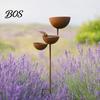 Anti-rust Garden Stake 3 Tiered Cascading Rain Catcher Bird Bath, Metal Water Stable Feeder Post Bowl Feeder, Outdoor Pollinator Watering Station for