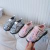 Kinder Sportschuhe mit glitzernden Pailletten Mädchen Freizeitschuhe Runde Zehen Prinzessinnenstil 2024 Neu Kinder Lederschuhe Klettverschluss