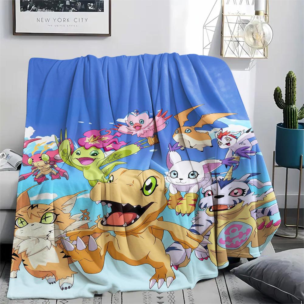 Digimon Adventure Full Crew flannel blanket, cozy for home bedroom, great gift for Digimon lovers
