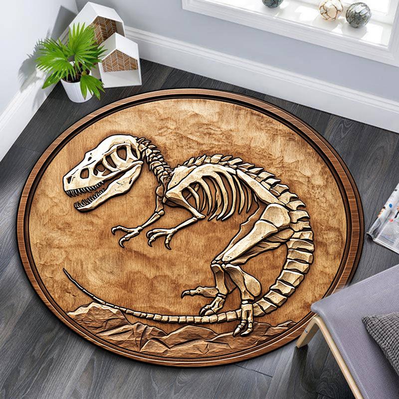 Dinosaur Fossil Relief Round Area Rug,Carpet Rug for Living Room Bedroom Sofa Playroom Decor,Non-slip Floor Mat