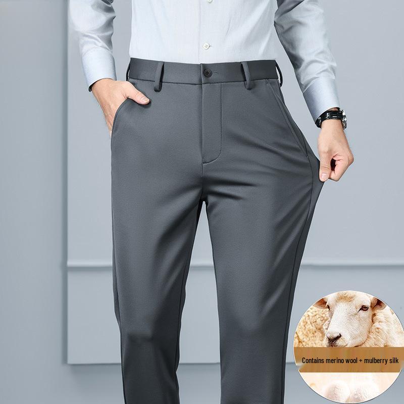 Tide Men's Lamb Wool Casual Straight-Leg Pants for Autumn/Winter - Business Casual Style