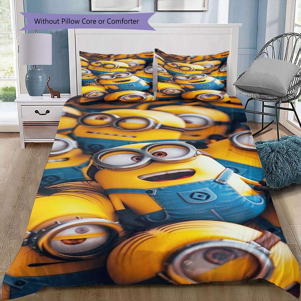Minions Themed Printed Bedding 3PCS Cute Cartoon Suit For Children Boys Teens Bedroom Home Decoration