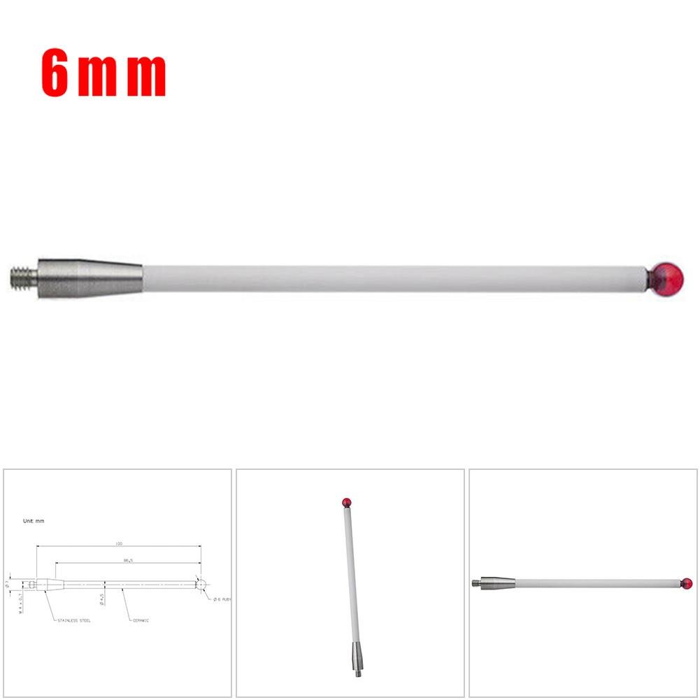 CMM Touch Probe Stylus 6mm Rubine Ball CNC Tip Ceramic Shaft  A-5000-3712