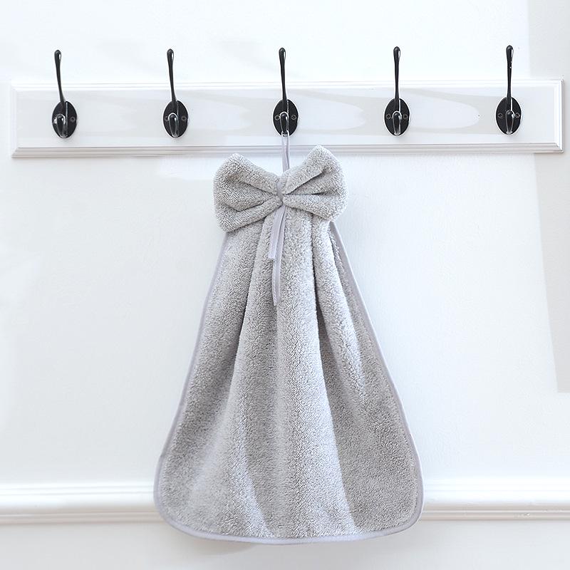 Coral Fleece Bow Hand Towel - Soft, Absorbent, Lint-Free, Hangable Cloth 
