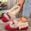 Scarpe Basse Pellicciose Stile Coreano da Donna, Mocassini Slip-On Punta Tonda con Fiocco, Scarpe Invernali Foderate in Peluche Multicolore
