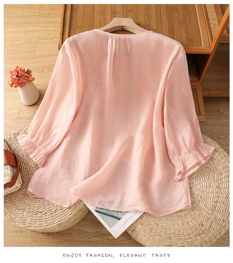 2026 Artistic Summer Embroidered Top: Soft, Breathable, Loose Fit with Ruffle Cuffs