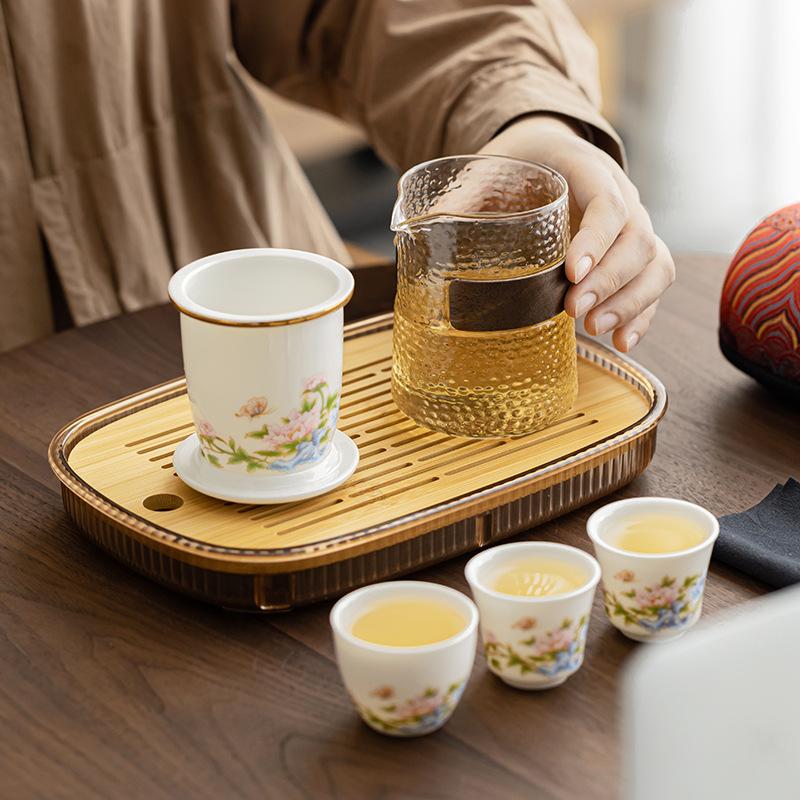 Travel tea set, simple outdoor tea making, kung fu small set, portable glass filter, one pot of three cups of express