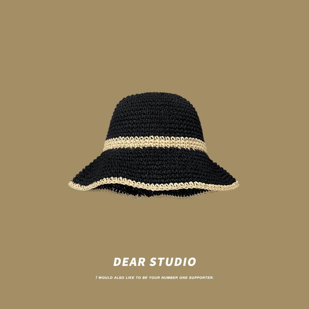 

Women s Japanese Style Fresh Grass Sun Hat Foldable Beach Outings Summer Sun Protection Woven with Grass Adult 56-58cm чорний
