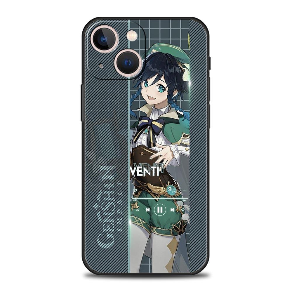 Genshin Impact Game Role Luxury Phone Case For iPhone 13 15 14 12 11 Pro MAX XR X SE XS 7 8 Plus Soft Black Protection Cover