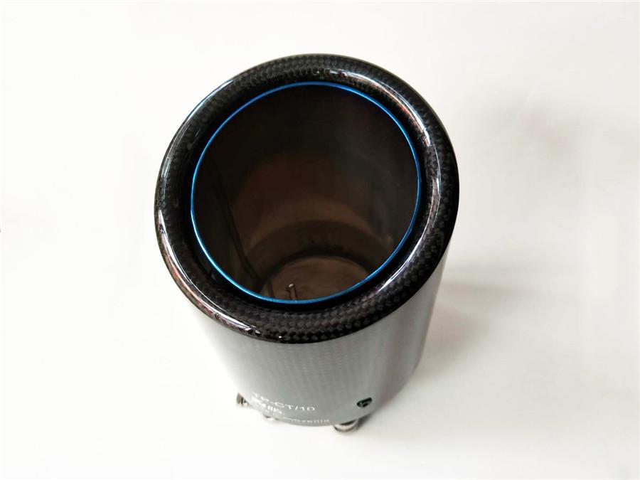 Car Universal 63-89mm Blue Burnt Steel End Carbon Fiber Exhaust Muffler Tip Pipe