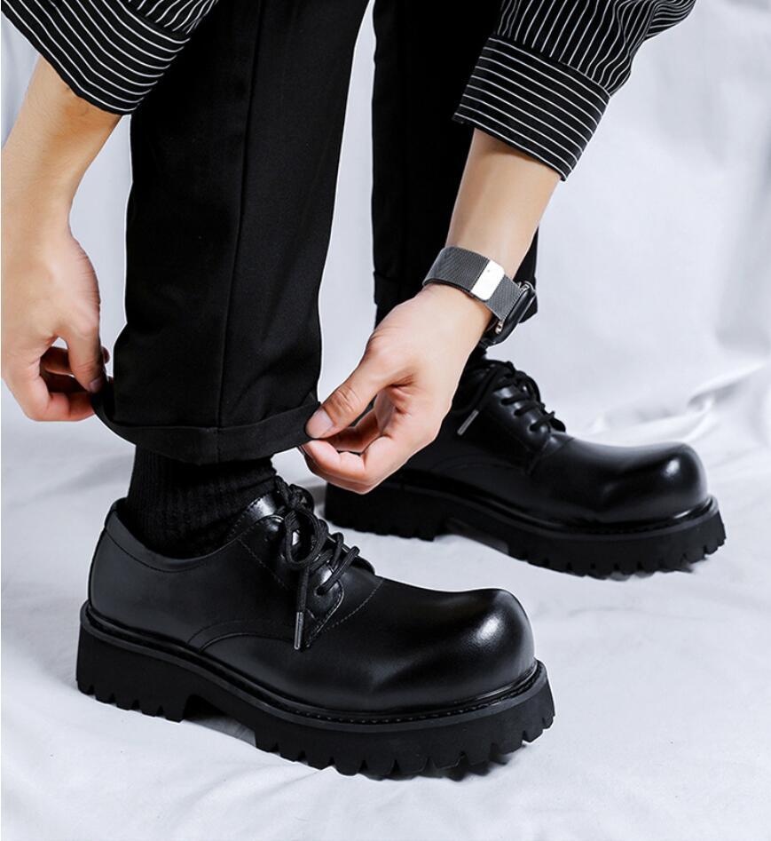 Fashion Mens Casual Leather Derby Shoes Men'S Youth Thick Sole Big Toe Trendy Shoes Men Lace-Up Heightened Shoe New