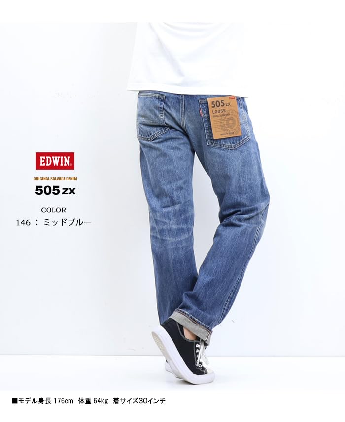 Edwin Jeans 505ZX Loose Straight Denim Pants Made In Japan E50550 Mid Blue 32 Men's