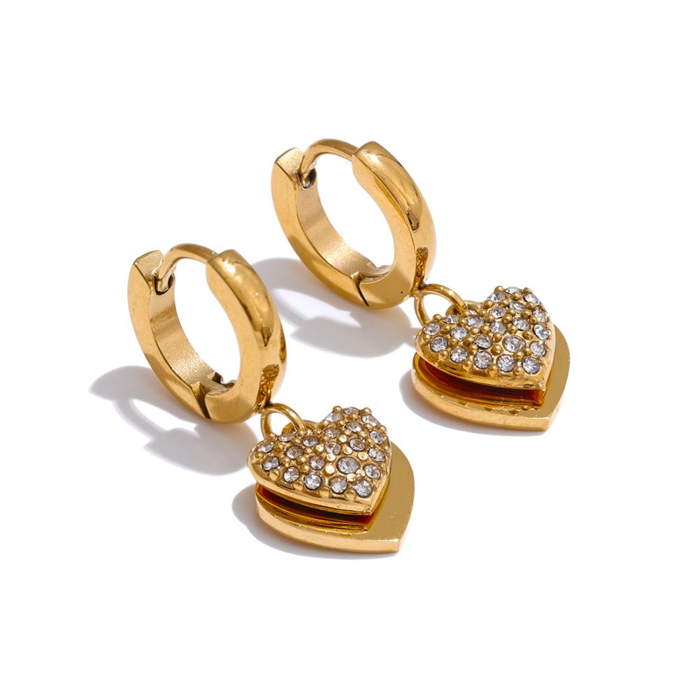 

Yhpup Shiny Stainless Steel Double Heart Cubic Zircon Drop Hoop Earrings for Women Anti Allergic High Quality Daily Jewelry Gift
