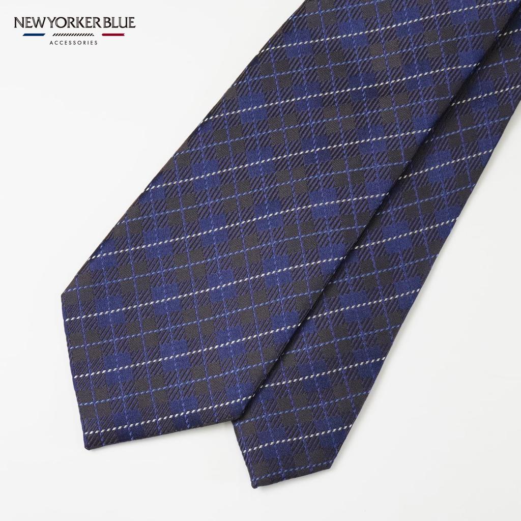 [New Yorker Blue] New Yorker Blue Windowpane Check Pattern Tie NB921084 Brown Free Size Business Suit Style Gift