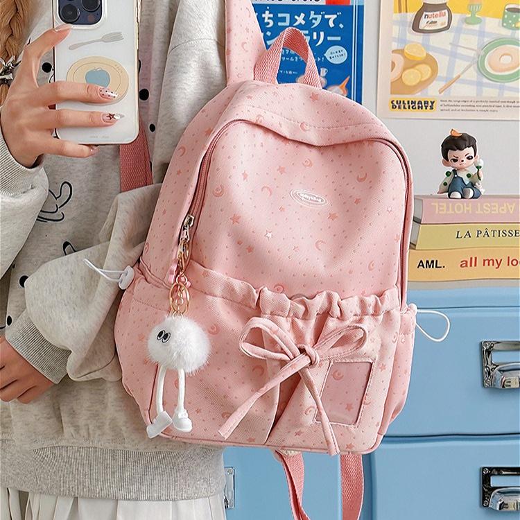 Cute Bowknot Backpack for Women Large Capacity Nylon School Backpack Kawaii Travel Daypack Casual College Bookbag