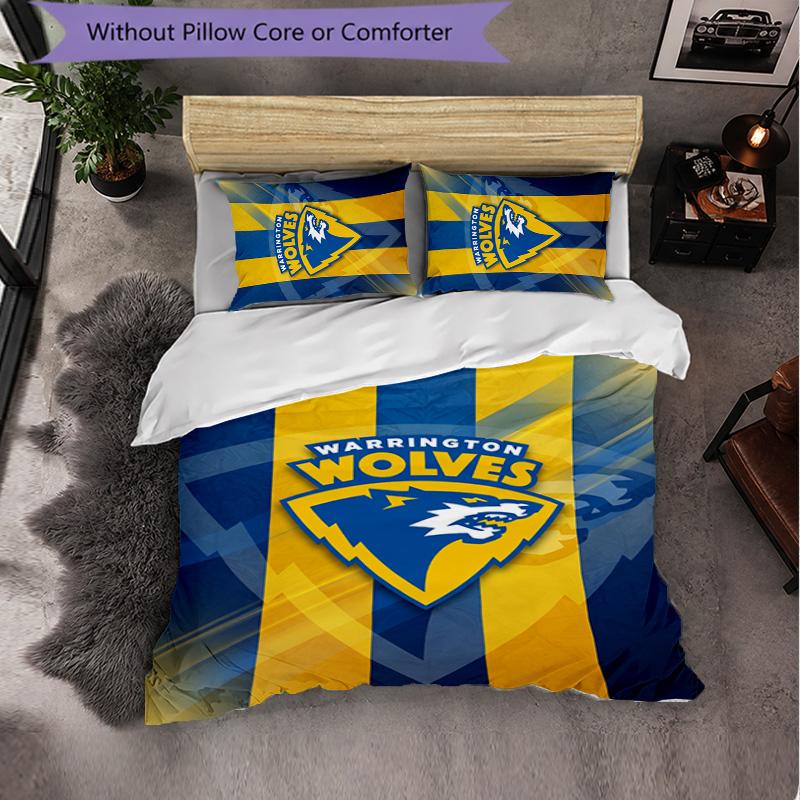 Warrington Wolves Pattern Microfiber 3Pcs Bedding Set Decor Duvet Cover Set For Bedroom Home Use