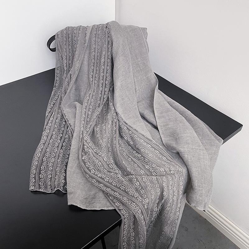 

Длинный тонкий шарф с кружевной линией для весны и осени, японская и корейская женская модная однотонная шаль, высококачественный хлопковый шарф с нитью 195*90cm