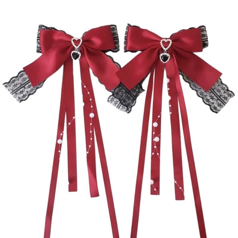 

1Pair Ribbon Bows Hair Barrettes Unique Solid Colors Fashion Hairpieces Elegant Accessories For Females