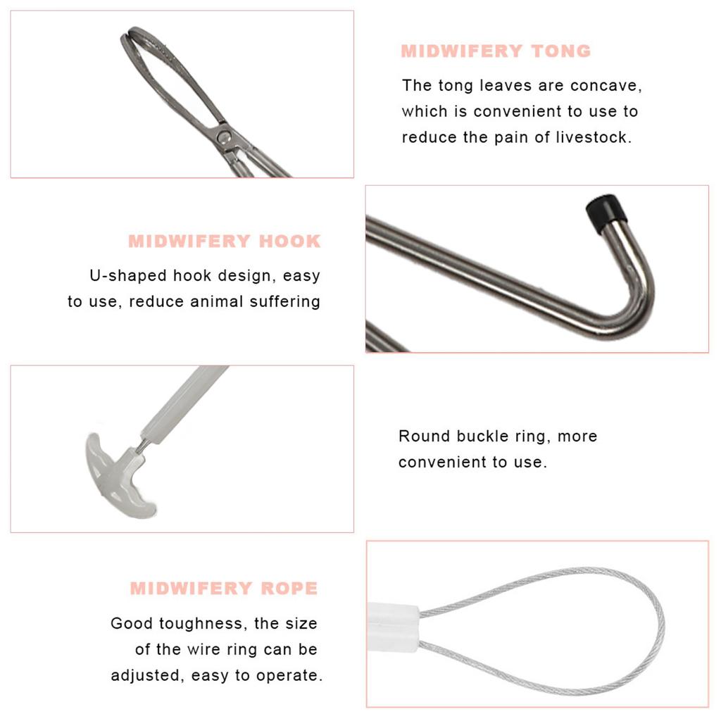 Stainless Steel Veterinary Midwifery Hook Tong Hook Breeding Equipment Livestock Tool