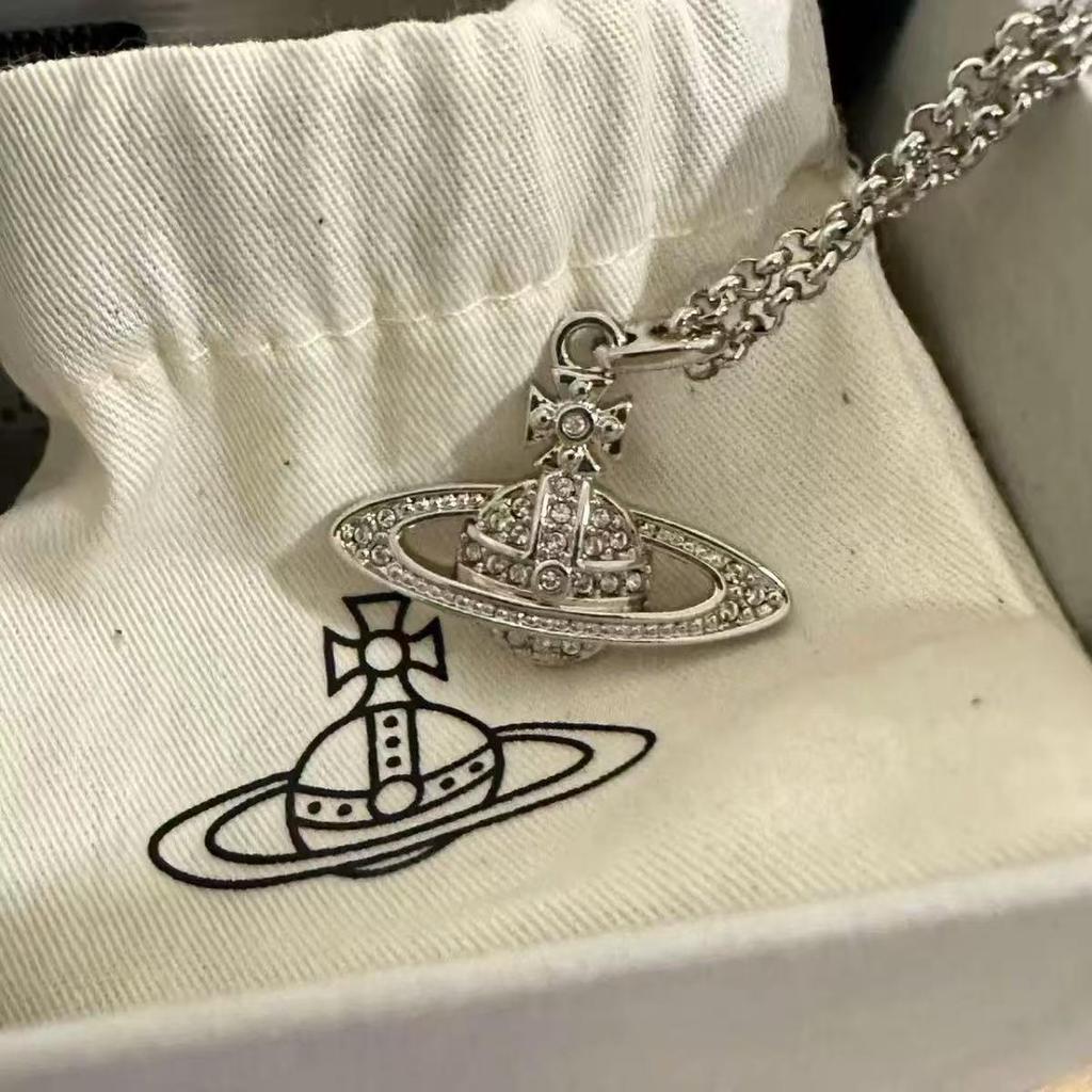 Westwood Saturn Choker Necklace: High Version, Medium Size, Women's 10MM Beads, Logo Clasp.