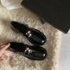 Sheepskin~ Camellia Mary Jane shoes women's round head thick heel leather thick-soled gold buckle with skirt small leather shoes