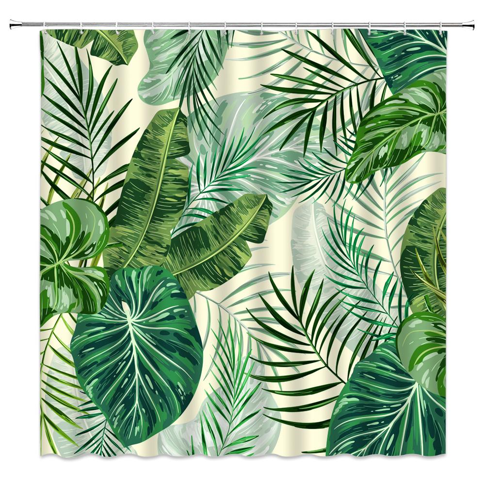 Green Tropical Plants Shower Curtain Bathroom Waterproof Polyester Shower Curtain Leaves Printing Curtains for Bathroom Shower