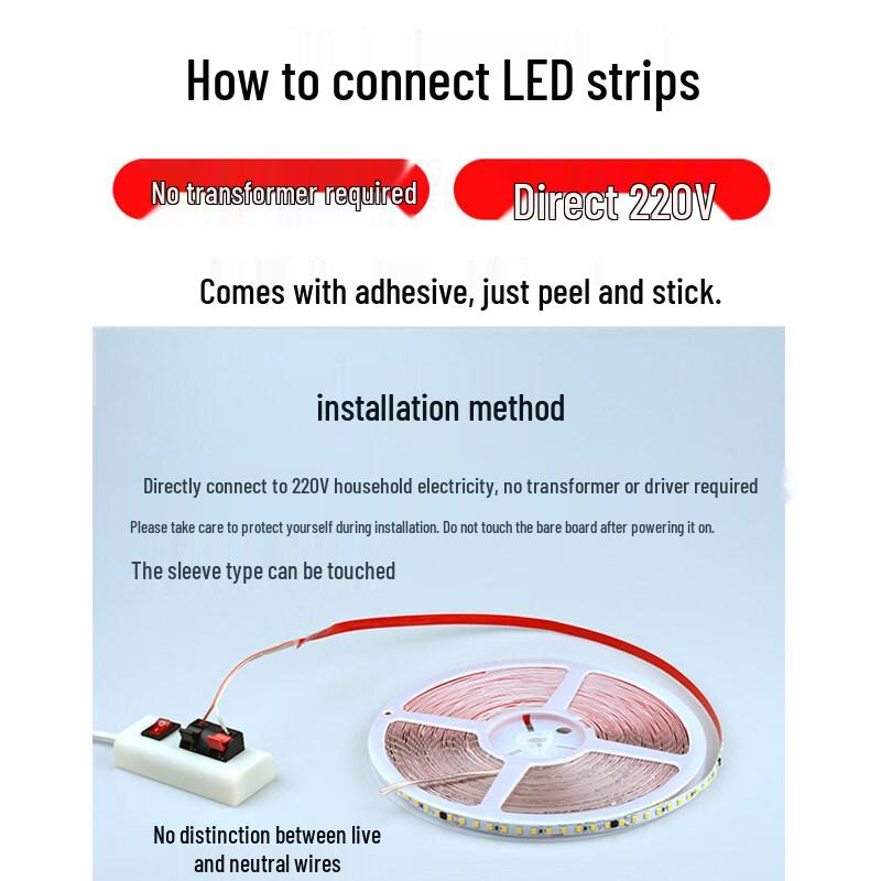 INDUBUYPRO 220V Self-Adhesive LED Strip Light