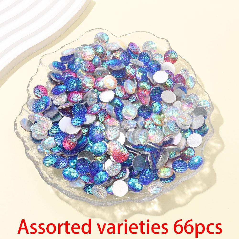 22/44/66PCS Resin Material Fish Scale Flat Back Corner Protector Colorful Flat Back Decoration, Inlaid Bezel Tray Pendant