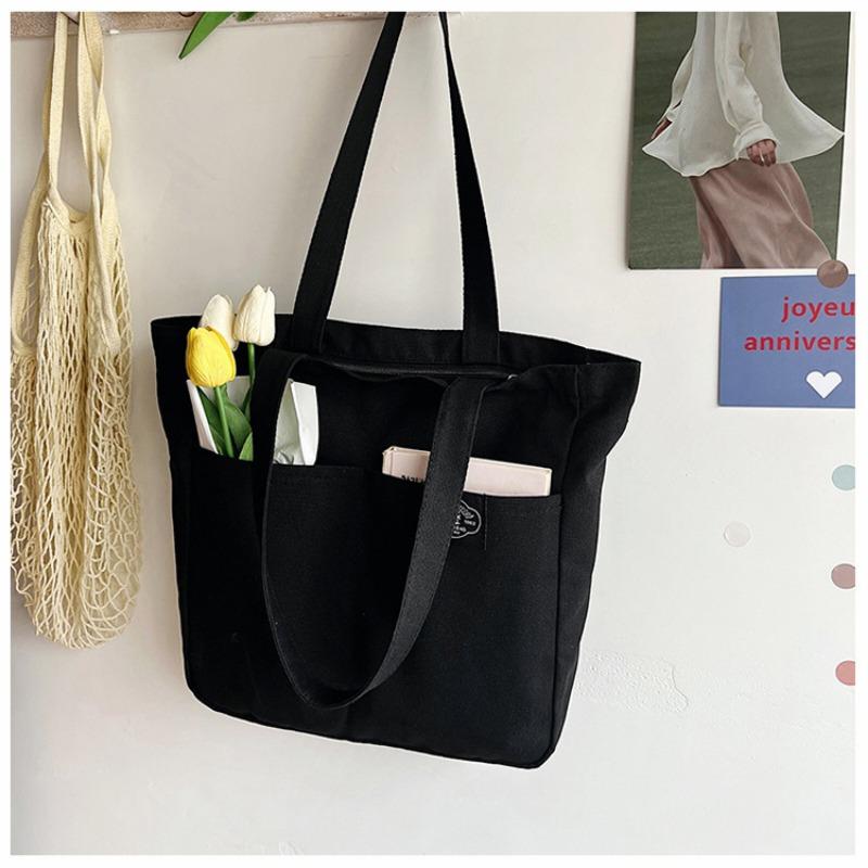 2025 Pure Color Simple Large Capacity Shoulder Bag Tote Shopping Bag