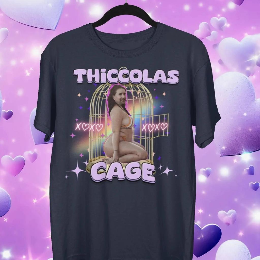 Thiccolas Cage Funny Meme Shirt Gag Tshirt Unhinged Gift Inappropriate Cursed Celebs Celebrities Offensive Raunchy Stupid Shirt