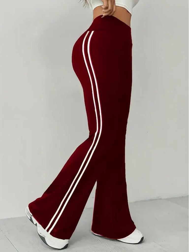 Women's High-Waisted Wide-Leg Yoga Flare Pants with Side Stripe
