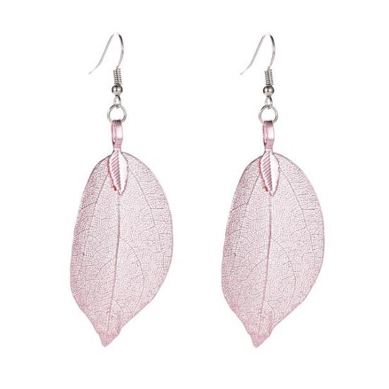 Tree Leaf Shape Alloy Hollow Bright Dangle Hook Earrings Fashion Jewelry for Wedding