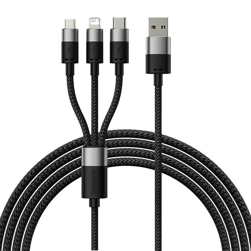 Kabel Usb 3W1 Baseus Starspeed, Usb-C + Micro Usb + Lightning, 3,5A, 1.2M (Czarny)