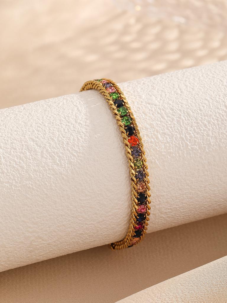 ZMZY Gold Color Women's Cubic Zirconia Stainless Steel Bracelet Adjustable Link Lightweight Non Tarnish Iced Out Chain Bracelet
