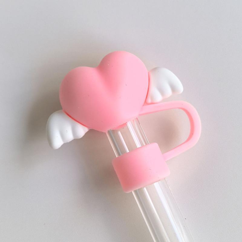 Love Wing Straw Cap Cup 10mm Set Home Goods Heart-Shaped Caps Hit Product