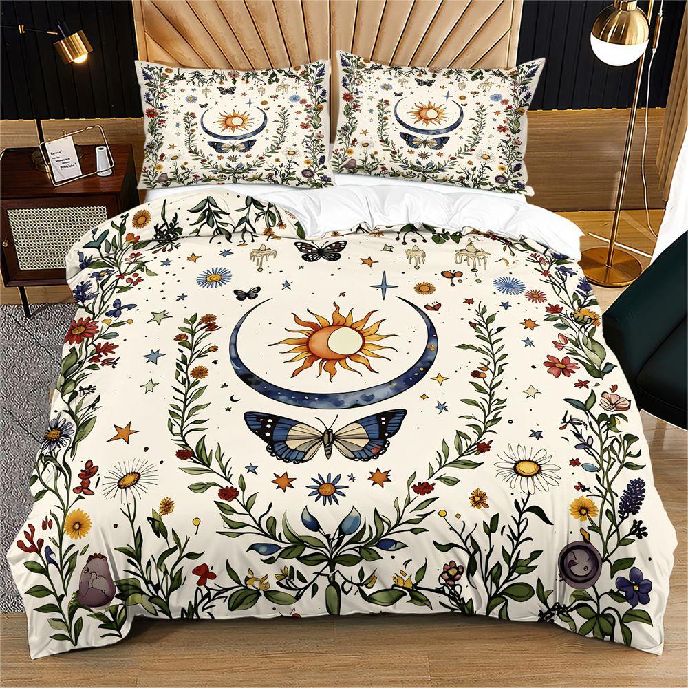 Butterfly Duvet Cover Set Botanical Floral Bedding Set Digital Print Microfiber Comforter Cover Home Decor